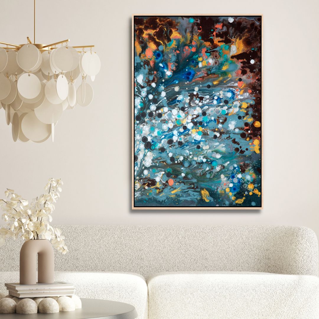 Contemporary Blue, Brown and Yellow Abstract Canvas Wall Art - Designity Art