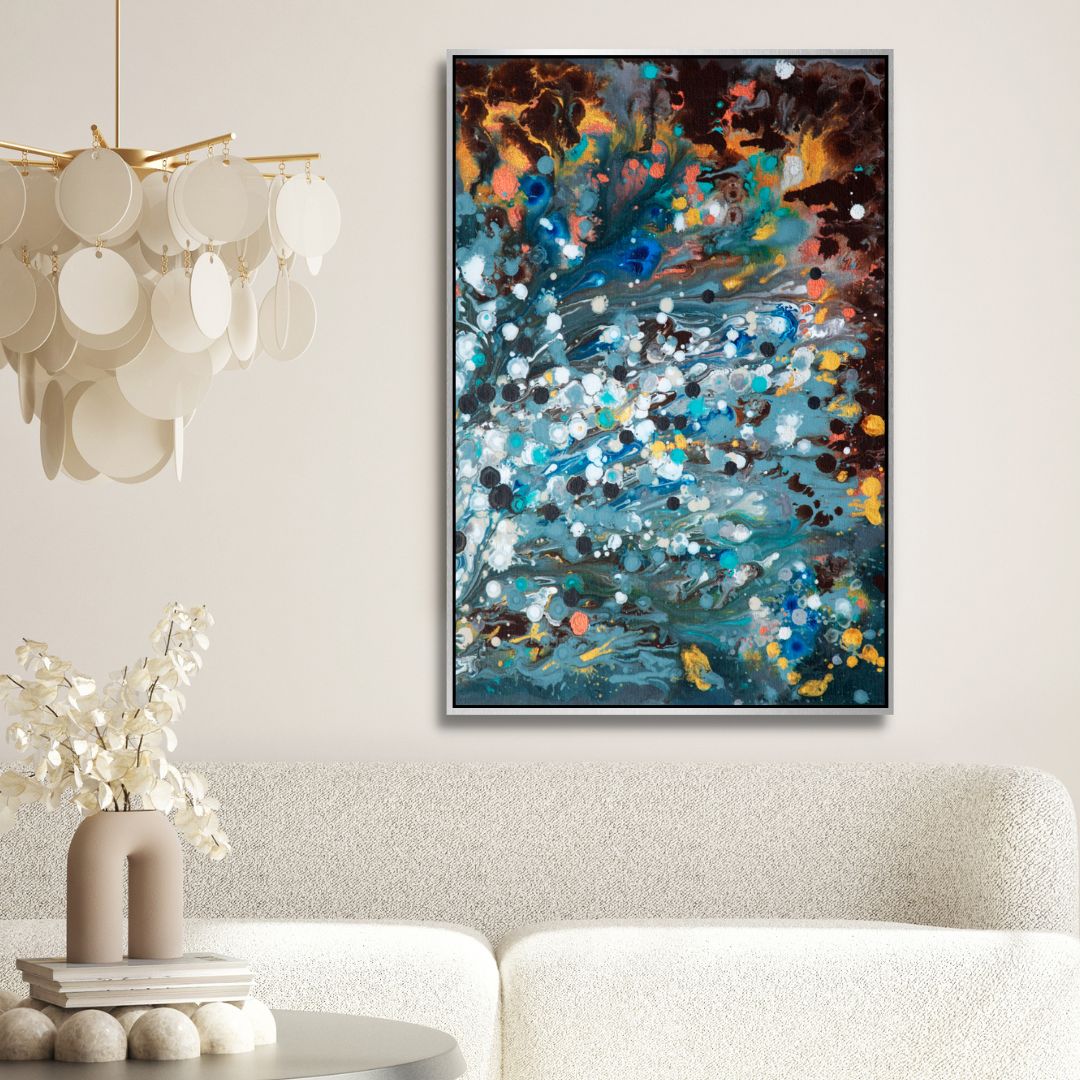 Contemporary Blue, Brown and Yellow Abstract Canvas Wall Art - Designity Art