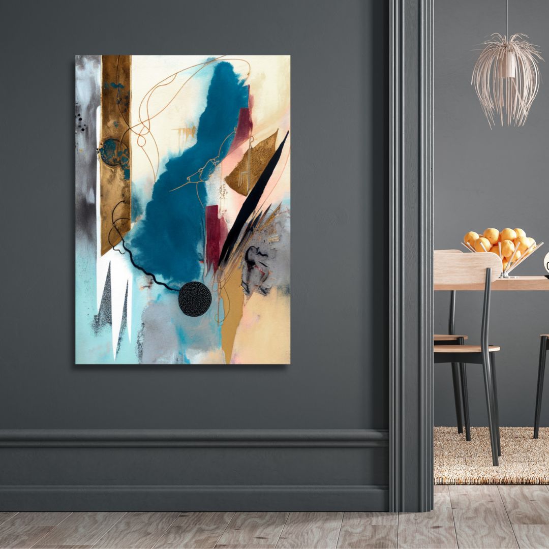 Contemporary Blue, Gold and Gray Brush Strokes Abstract Art - Designity Art