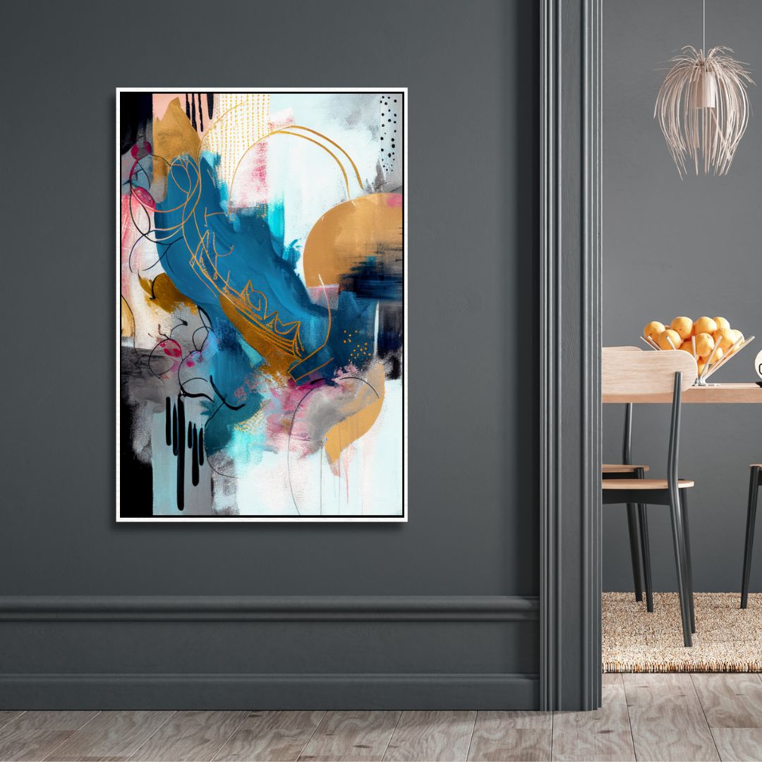 Contemporary Blue, Gold and Gray Brush Strokes Abstract Art - Designity Art