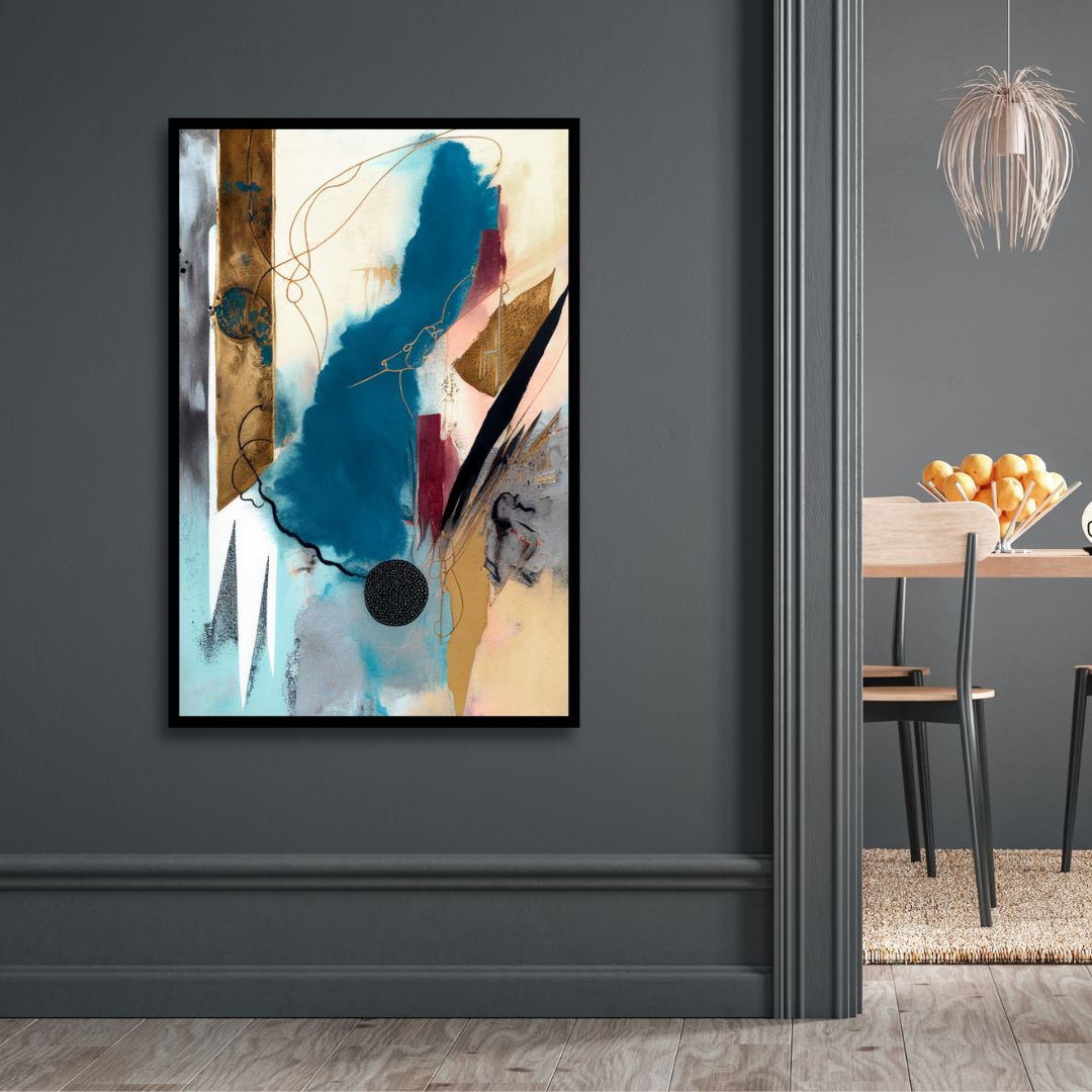 Contemporary Blue, Gold and Gray Brush Strokes Abstract Art - Designity Art