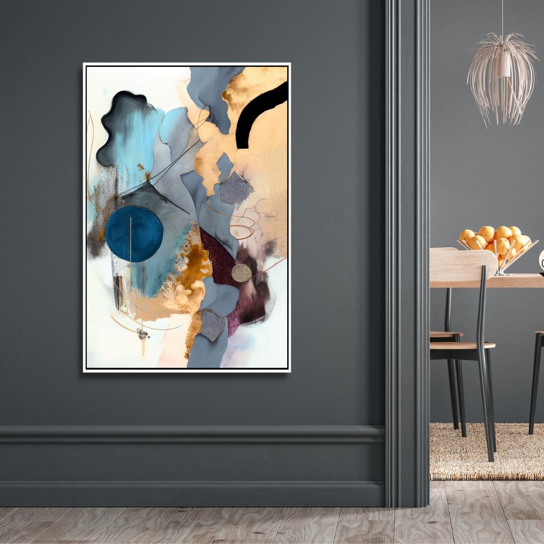 Contemporary Blue, Gold and Gray Brush Strokes Abstract Art - Designity Art