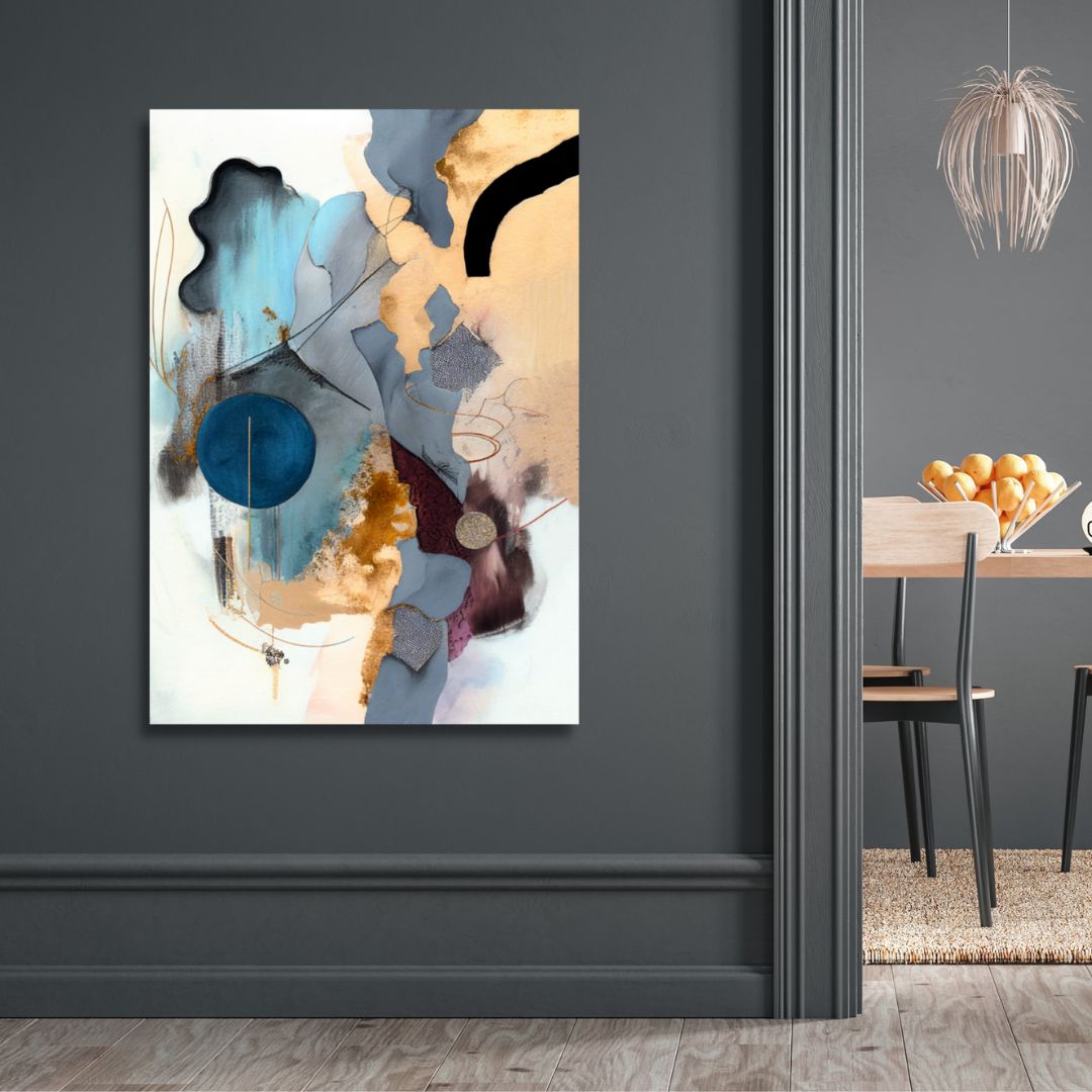 Contemporary Blue, Gold and Gray Brush Strokes Abstract Art - Designity Art