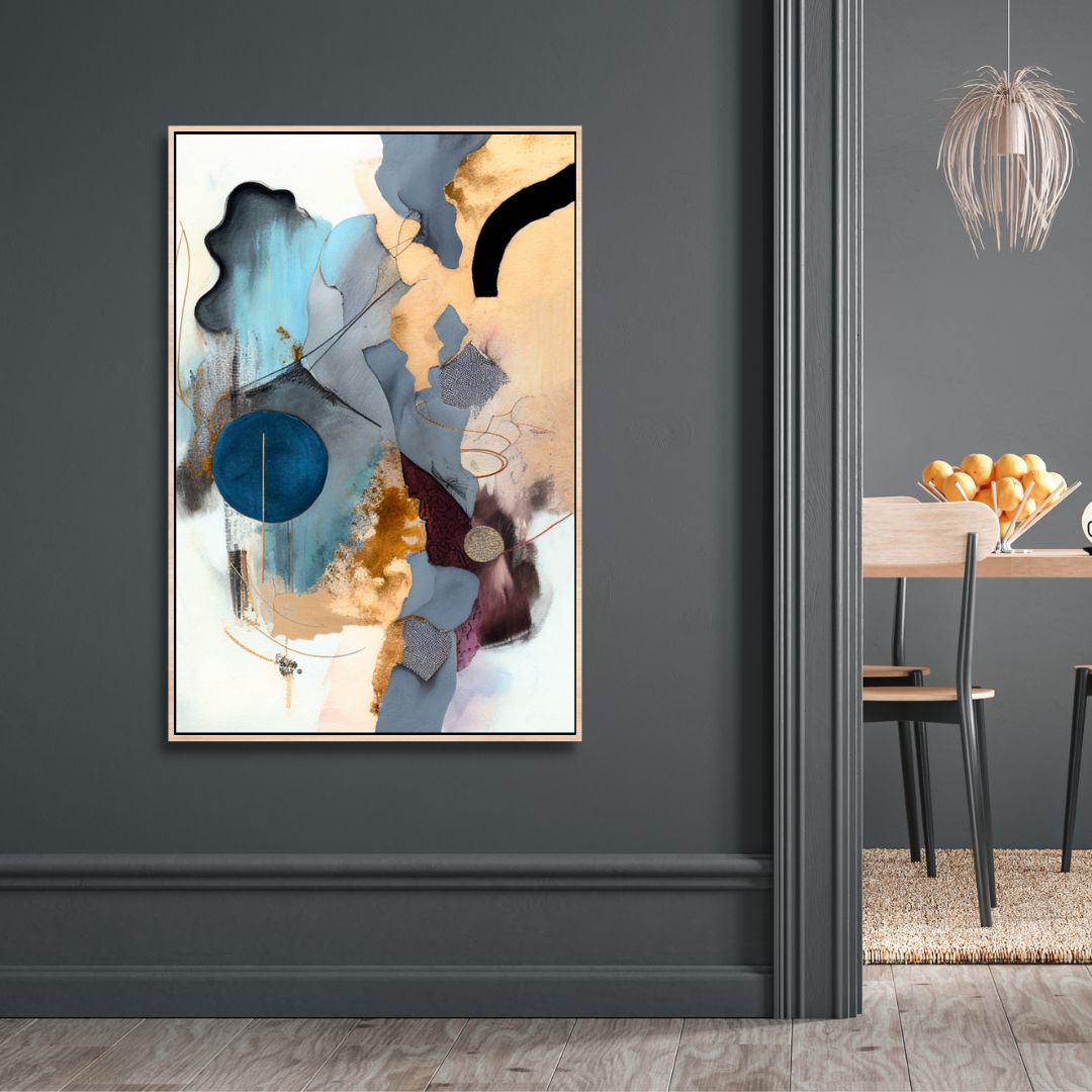 Contemporary Blue, Gold and Gray Brush Strokes Abstract Art - Designity Art