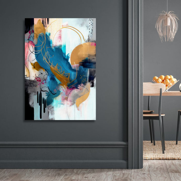 Contemporary Blue, Gold and Gray Brush Strokes Abstract Art - Designity Art