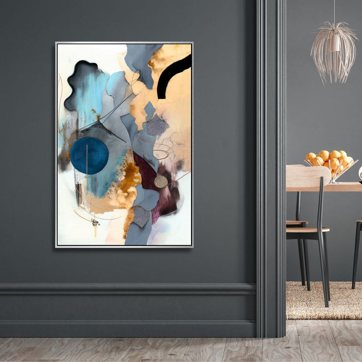 Contemporary Blue, Gold and Gray Brush Strokes Abstract Art - Designity Art