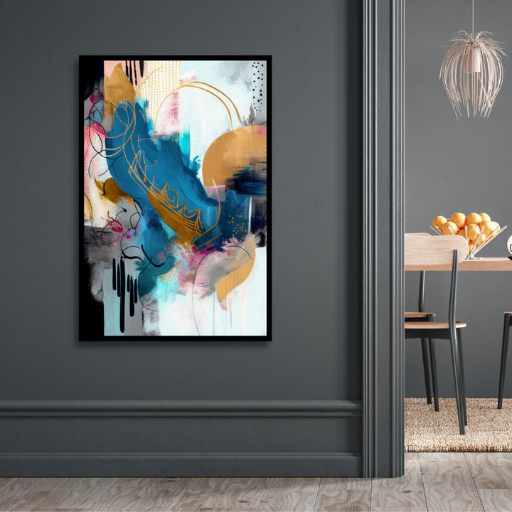 Contemporary Blue, Gold and Gray Brush Strokes Abstract Art - Designity Art