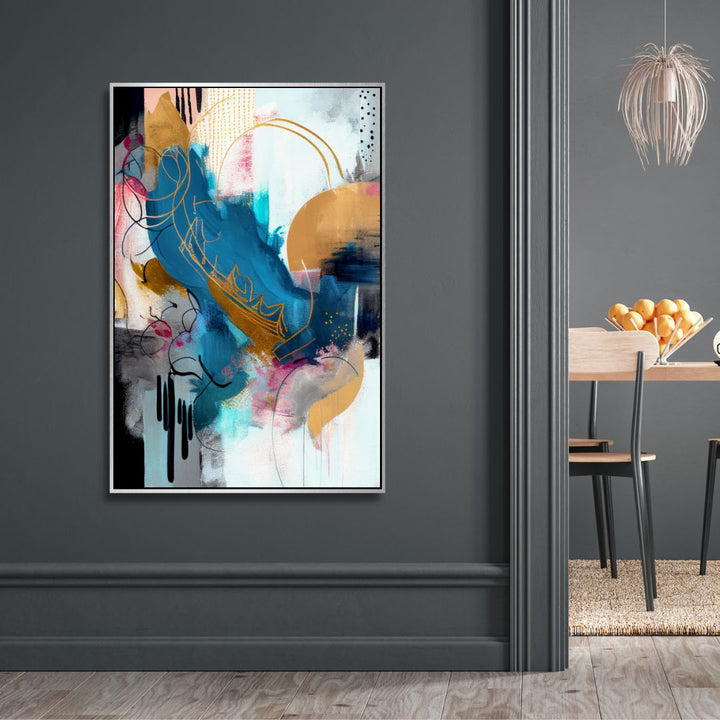 Contemporary Blue, Gold and Gray Brush Strokes Abstract Art - Designity Art