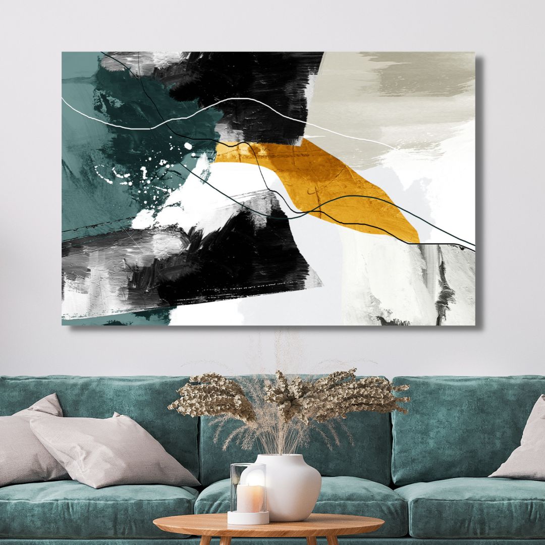 Contemporary Green, Gray and Gold Abstract Art - Designity Art