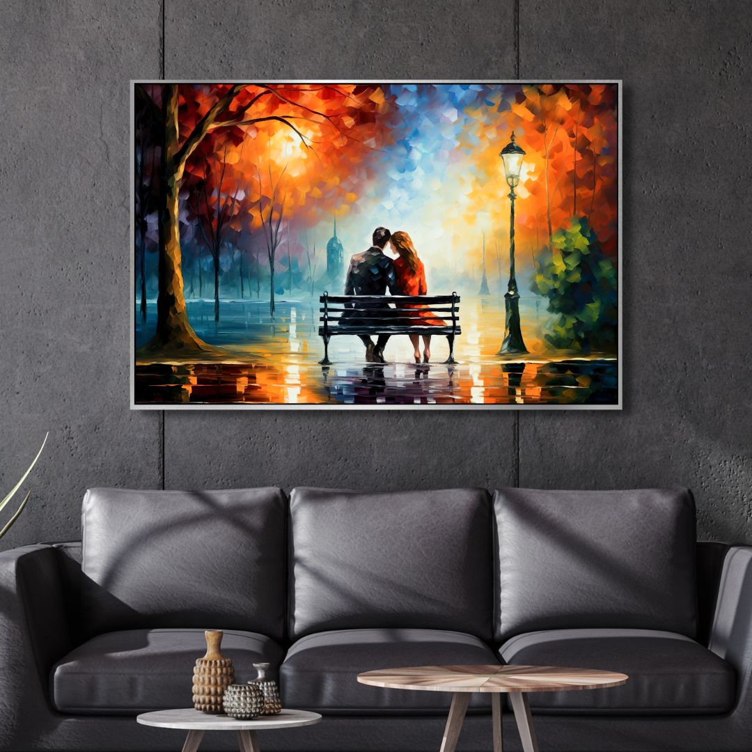 Couple Sitting at The Park Abstract Canvas Art - Designity Art