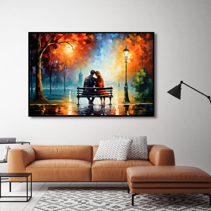 Couple Sitting at The Park Abstract Canvas Art - Designity Art