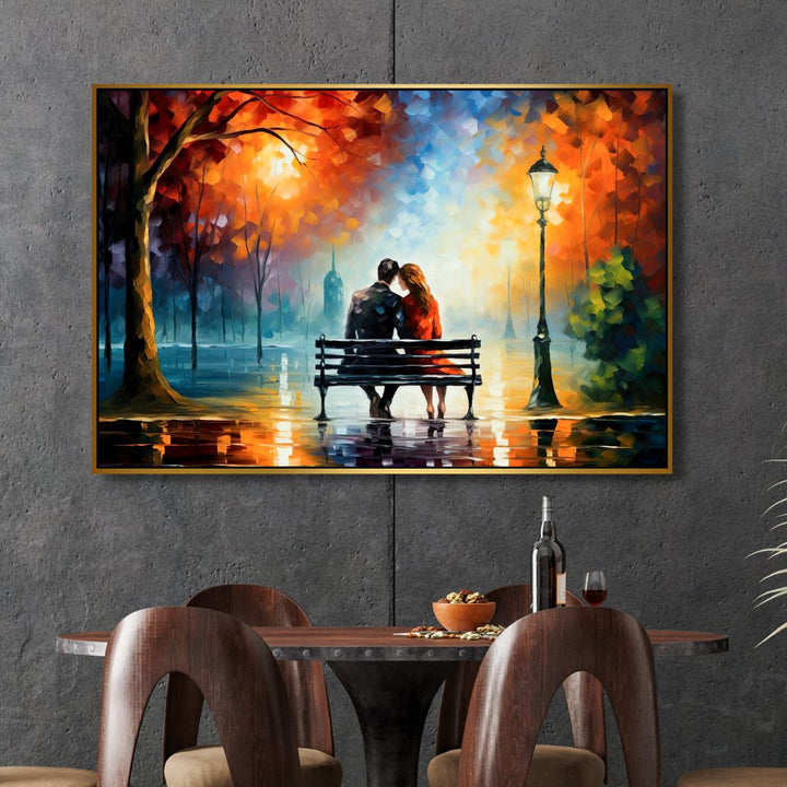 Couple Sitting at The Park Abstract Canvas Art - Designity Art