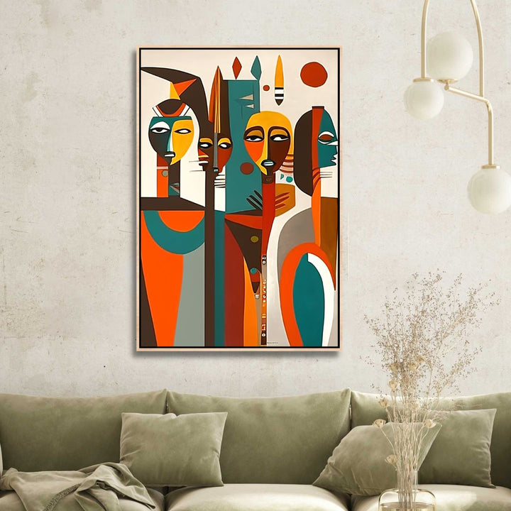 Cubism Style Afro Figures Abstract Canvas Wall Art - Designity Art