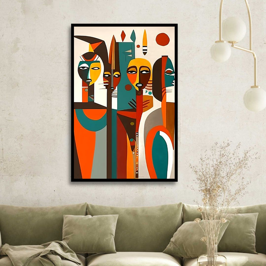 Cubism Style Afro Figures Abstract Canvas Wall Art - Designity Art