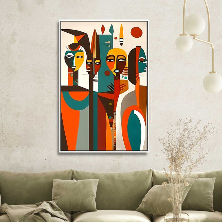 Cubism Style Afro Figures Abstract Canvas Wall Art - Designity Art