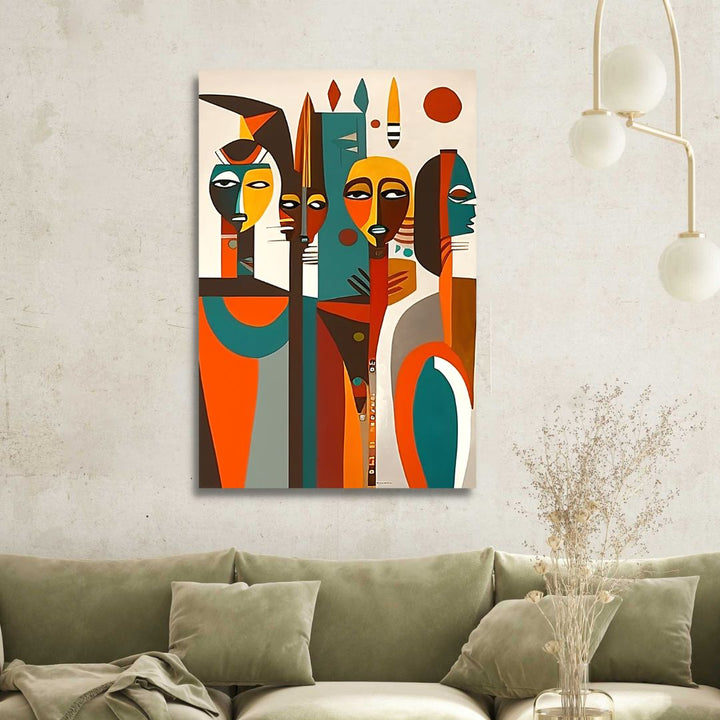 Cubism Style Afro Figures Abstract Canvas Wall Art - Designity Art