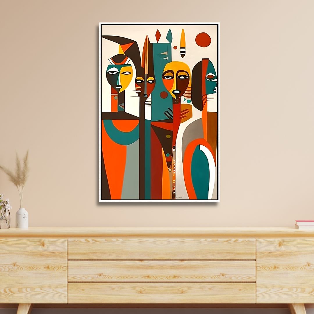 Cubism Style Afro Figures Abstract Canvas Wall Art - Designity Art