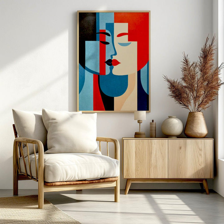 Cubism Style Couple Kiss Canvas Wall Art - Designity Art