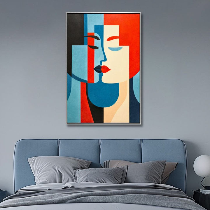 Cubism Style Couple Kiss Canvas Wall Art - Designity Art