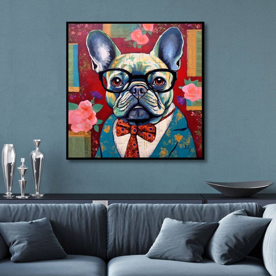 Dressed Up Bulldog Canvas Wall Art - Designity Art
