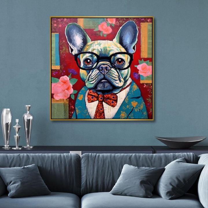 Dressed Up Bulldog Canvas Wall Art - Designity Art