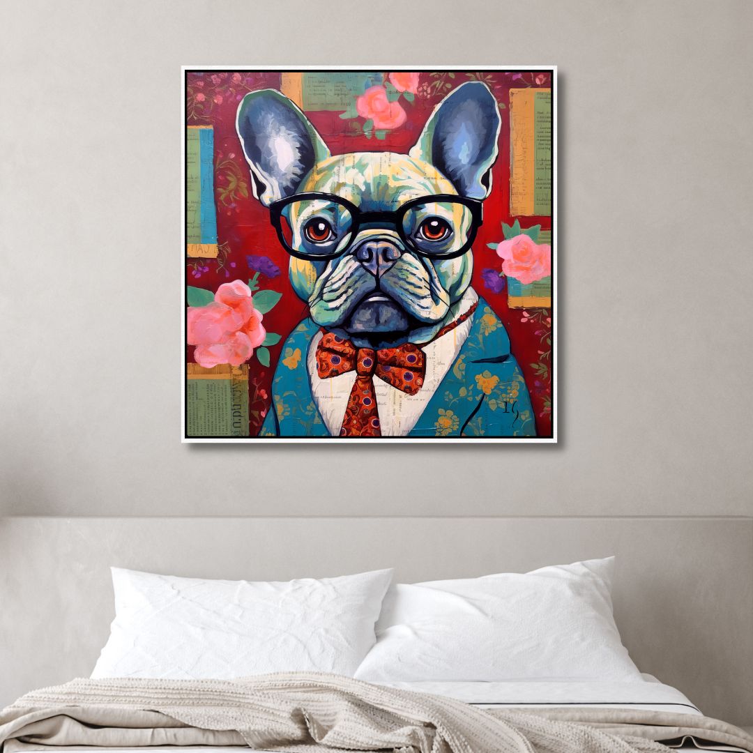 Dressed Up Bulldog Canvas Wall Art - Designity Art