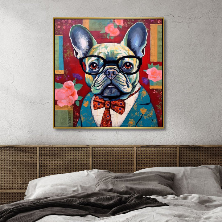 Dressed Up Bulldog Canvas Wall Art - Designity Art