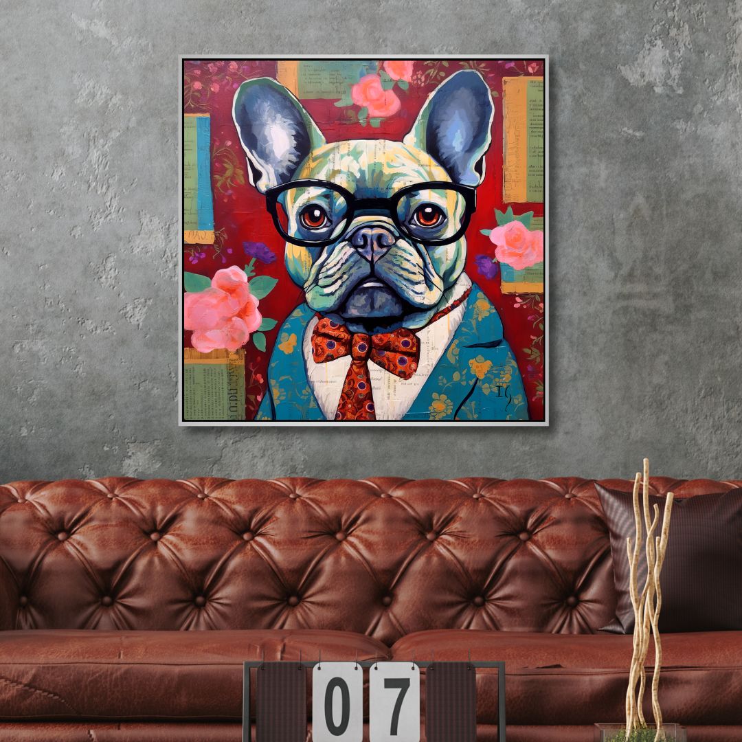 Dressed Up Bulldog Canvas Wall Art - Designity Art