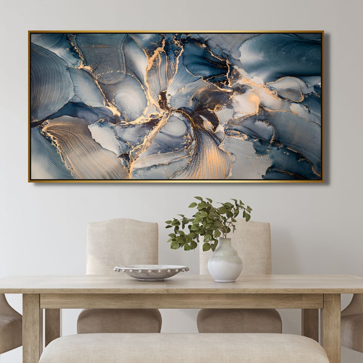 Fluid Blue and Gold Ink Abstract Canvas Art - Designity Art