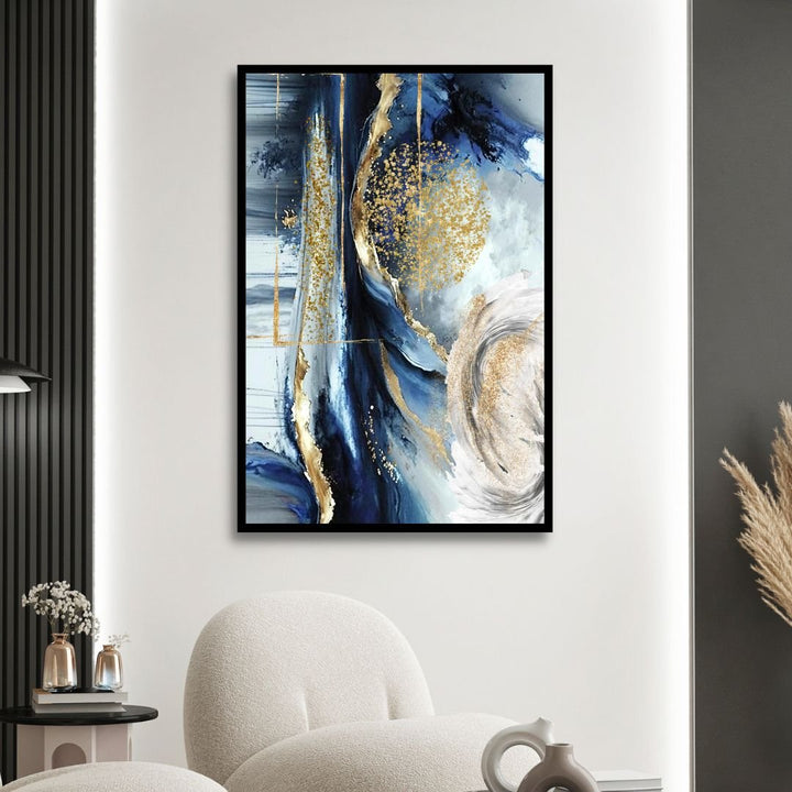 Fluid Blue, Gold and Gray Abstract Canvas Wall Art - Designity Art