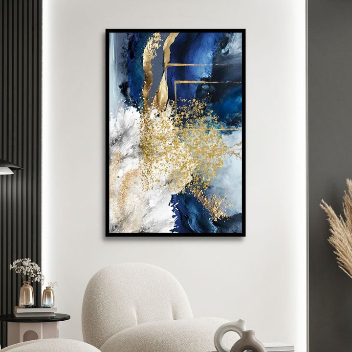Fluid Blue, Gold and Gray Abstract Canvas Wall Art - Designity Art