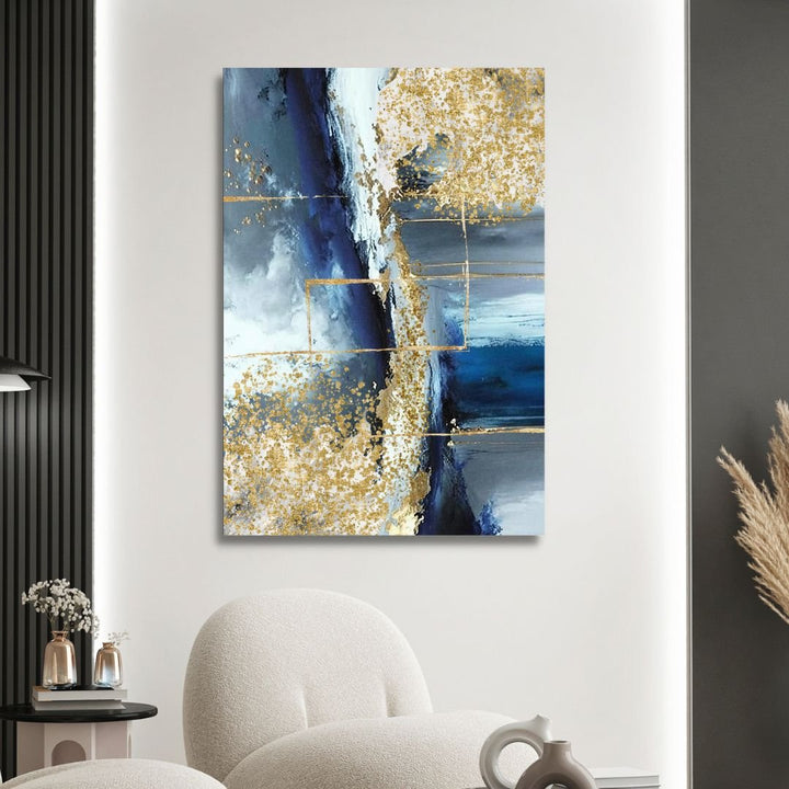 Fluid Blue, Gold and Gray Abstract Canvas Wall Art - Designity Art