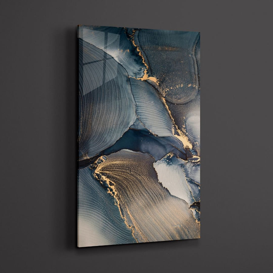 Fluid Blue, Gray and Gold Acrylic Glass Art - Piece 1 - Designity Art