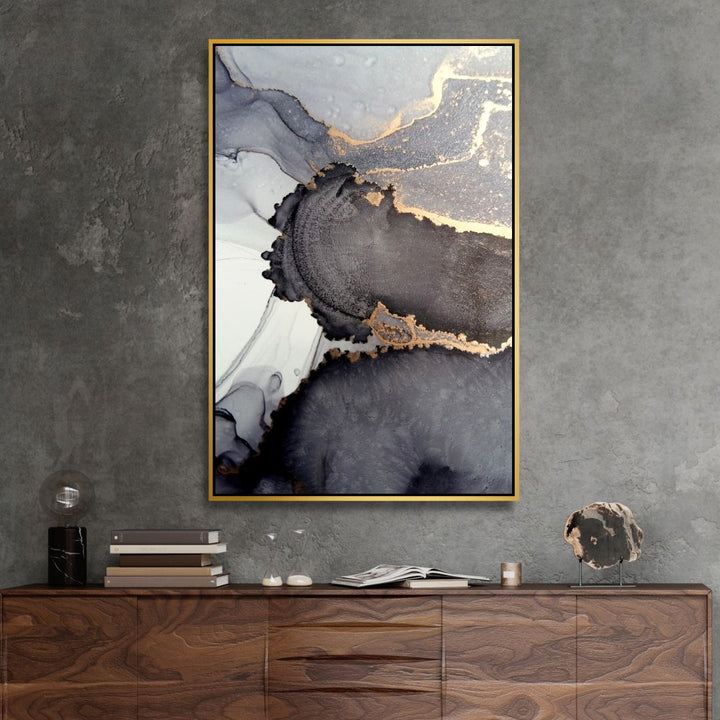 Fluid Gray and Gold Alcoholic Abstract Canvas Art - Designity Art