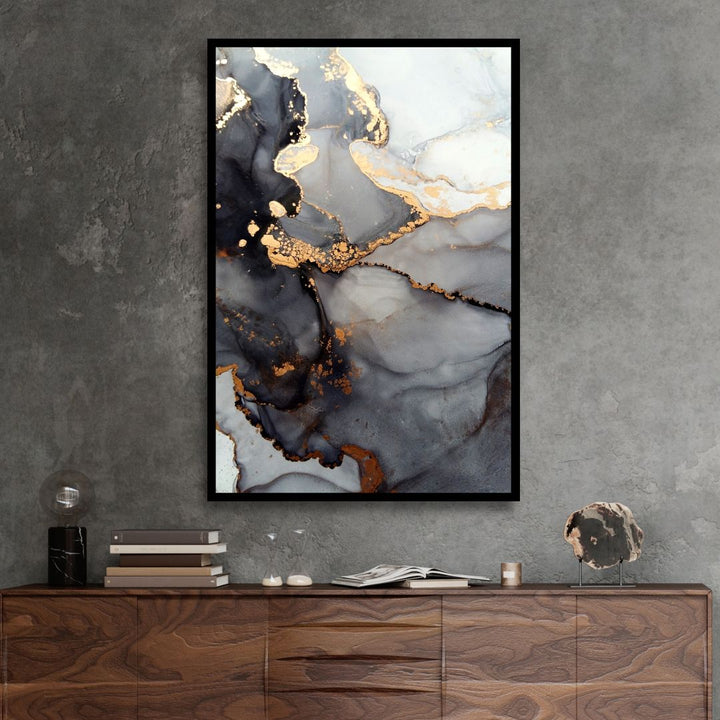 Fluid Gray and Gold Alcoholic Abstract Canvas Art - Designity Art