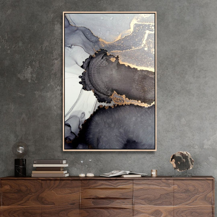 Fluid Gray and Gold Alcoholic Abstract Canvas Art - Designity Art