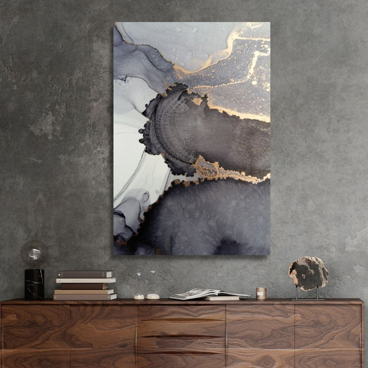 Fluid Gray and Gold Alcoholic Abstract Canvas Art - Designity Art