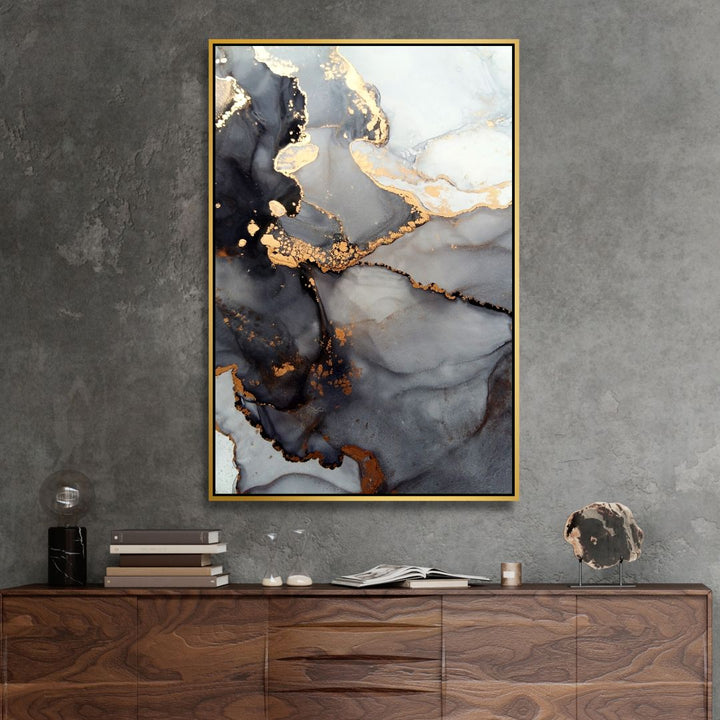 Fluid Gray and Gold Alcoholic Abstract Canvas Art - Designity Art