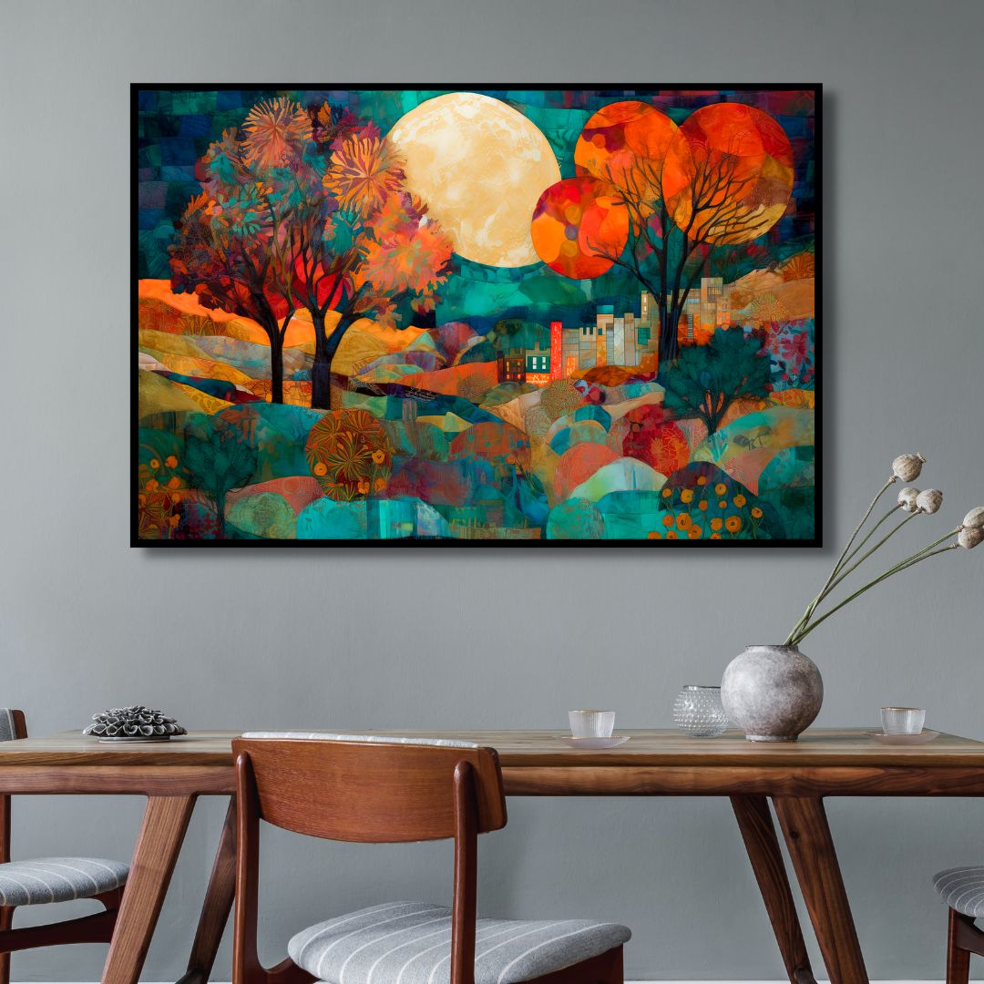 Full Moon in The Valley Abstract Canvas Art - Designity Art