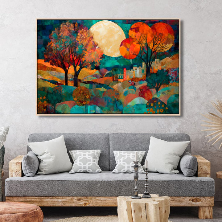 Full Moon in The Valley Abstract Canvas Art - Designity Art