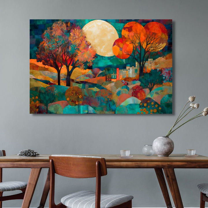 Full Moon in The Valley Abstract Canvas Art - Designity Art