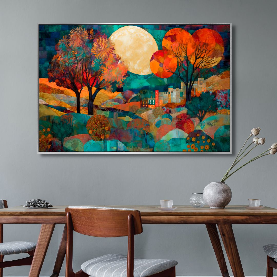 Full Moon in The Valley Abstract Canvas Art - Designity Art