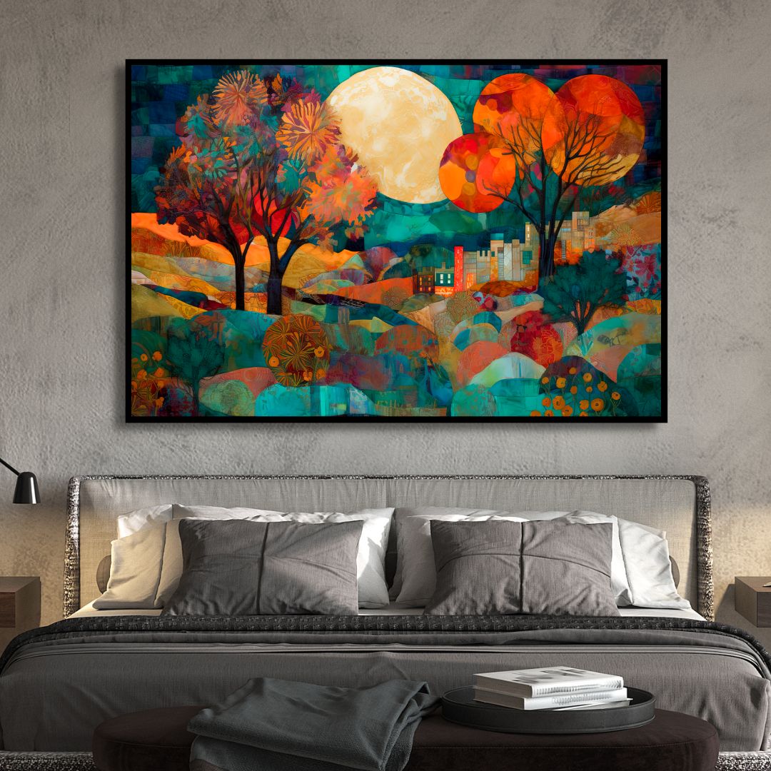 Full Moon in The Valley Abstract Canvas Art - Designity Art