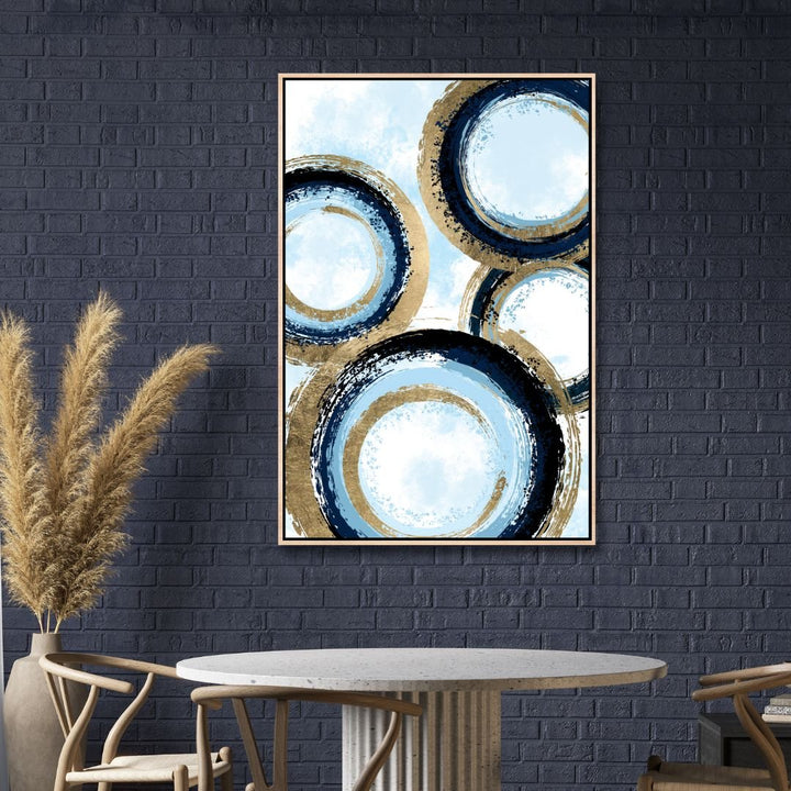 Gold and Blue Circle Lines Abstract Art - Designity Art