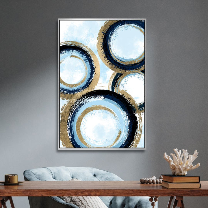 Gold and Blue Circle Lines Abstract Art - Designity Art