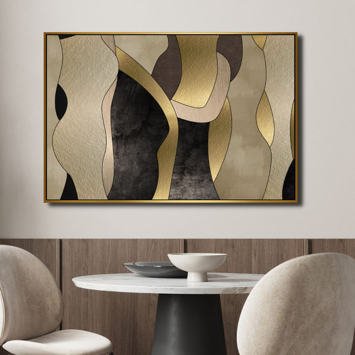 Gold, Black and Beige Shapes Abstract Art - Designity Art