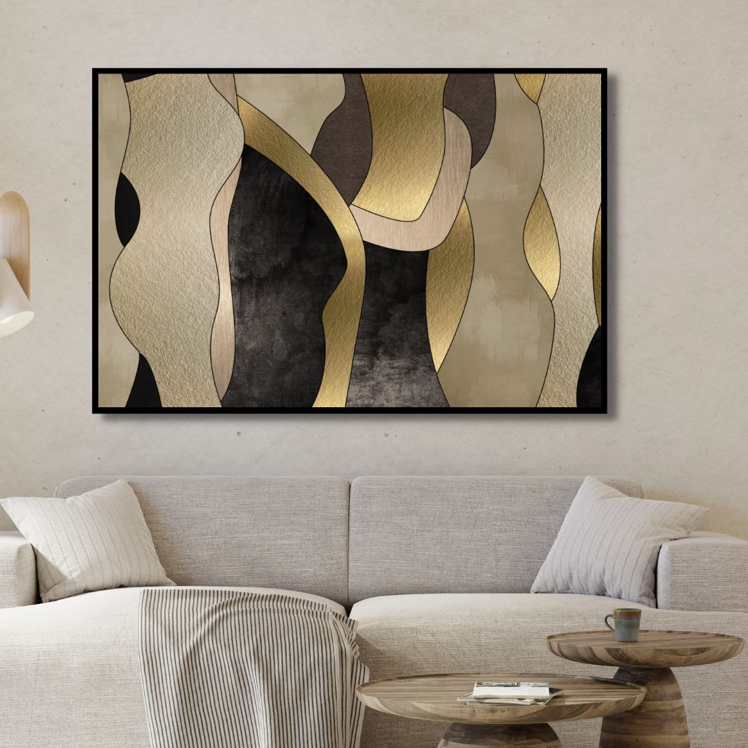 Gold, Black and Beige Shapes Abstract Art - Designity Art