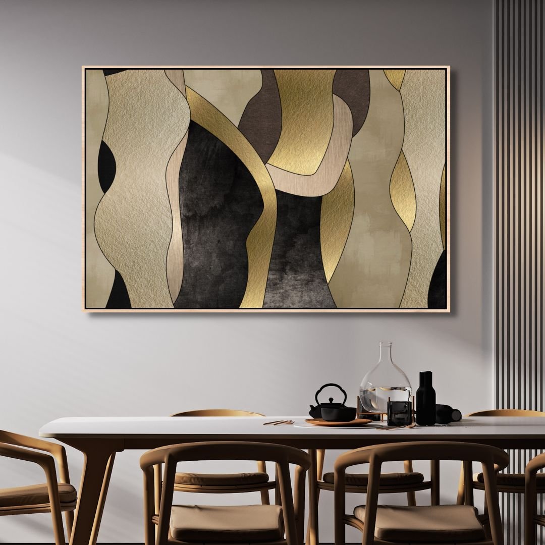 Gold, Black and Beige Shapes Abstract Art - Designity Art