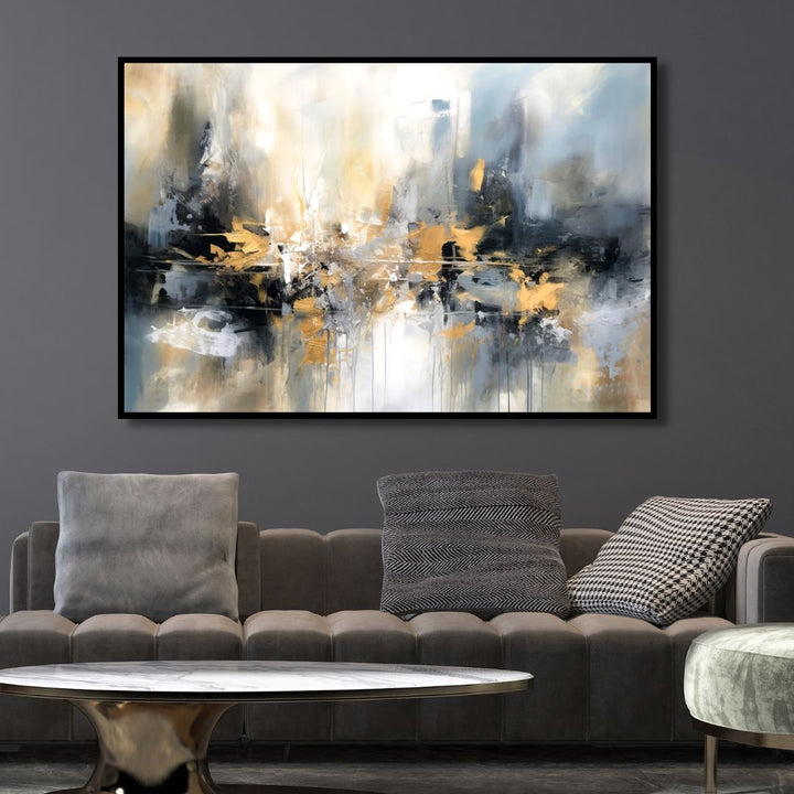 Gold, Blue and Gray Brushstrokes Abstract Art - Designity Art