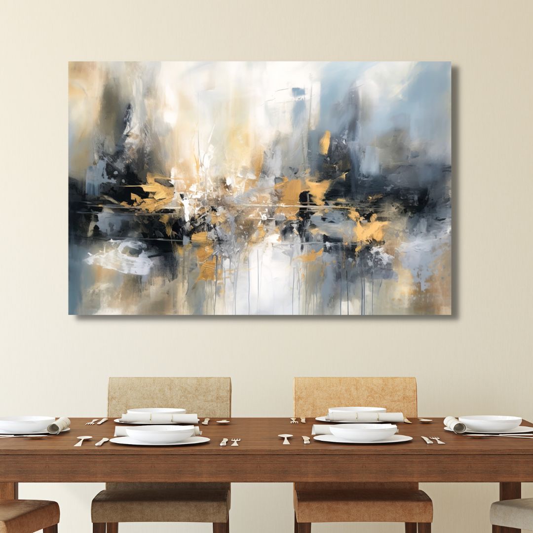 Gold, Blue and Gray Brushstrokes Abstract Art - Designity Art